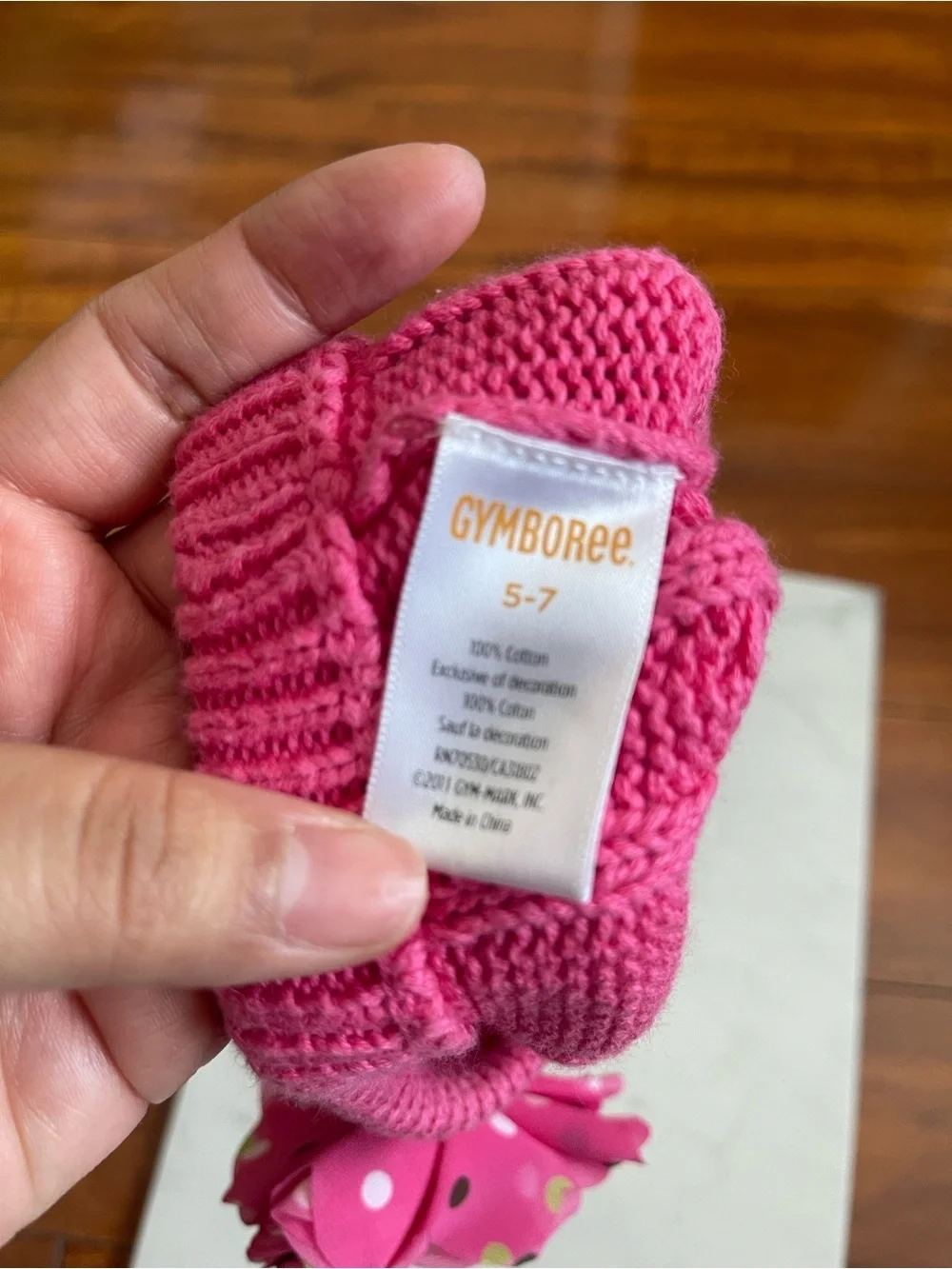 Gymboree Bright Pink Knit Beanie with Polka Dot Flower